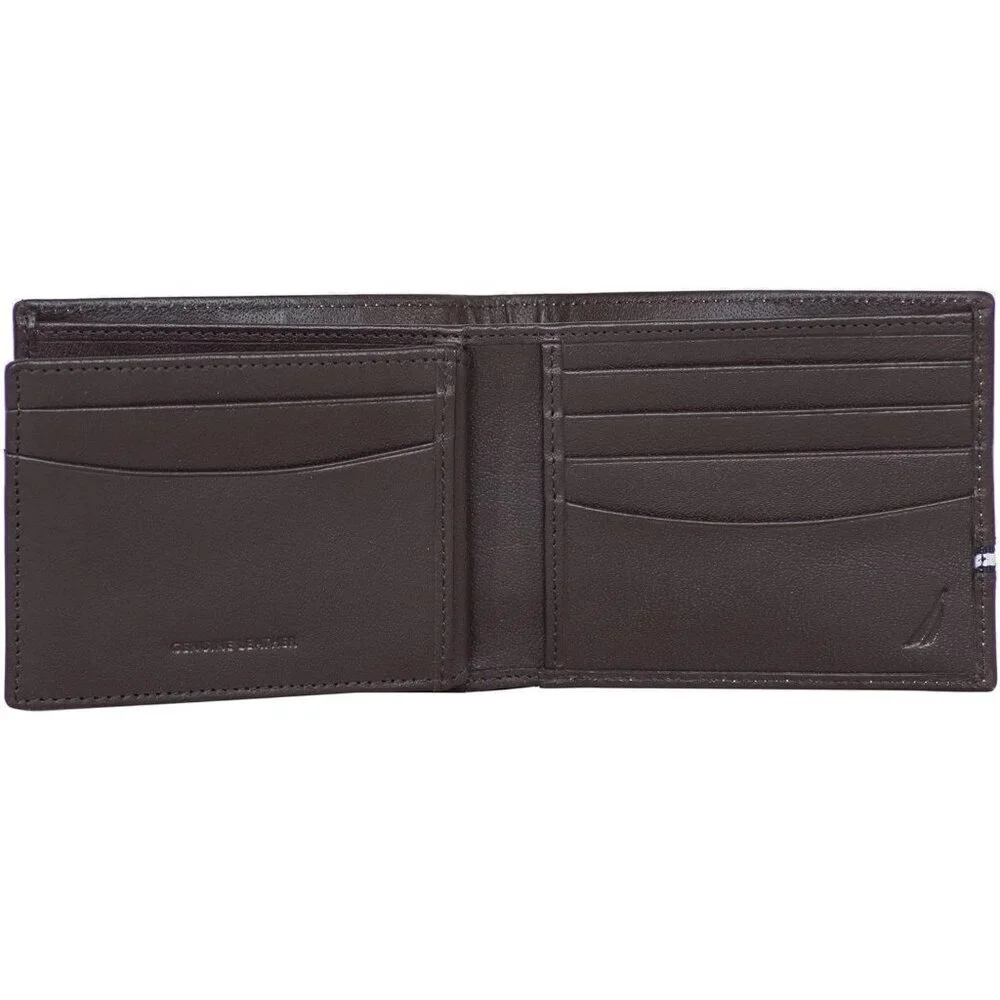 Men's  Ribbon - Brown Bifold Leather Wallet RFID Blocking ID Window Card Slots